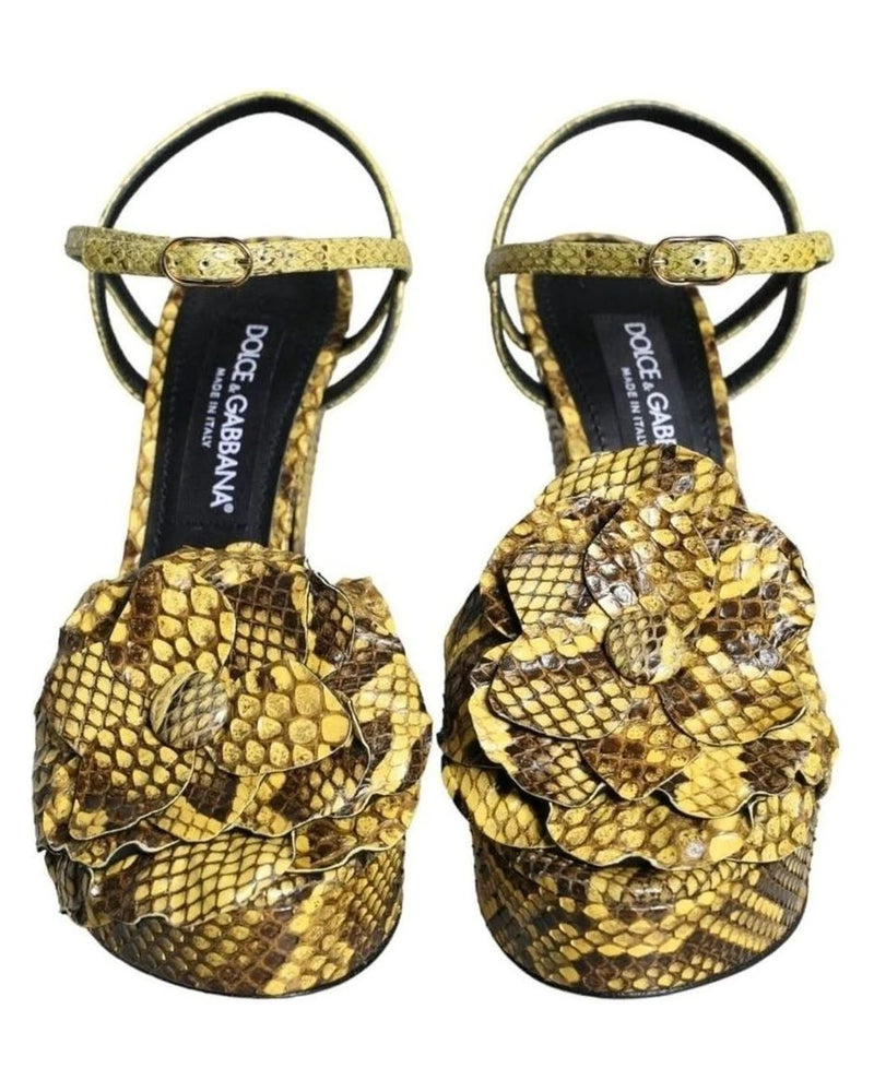 Dolce & Gabbana Yellow Exotic Leather Ankle Strap Heels Sandals Shoes Heels