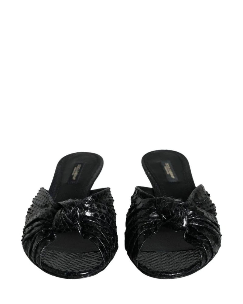 Dolce & Gabbana Black Leather Heels Slides Sandals Shoes Heels