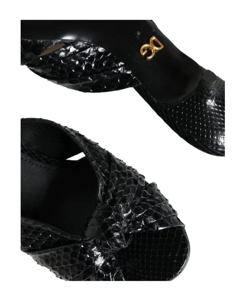 Dolce & Gabbana Black Leather Heels Slides Sandals Shoes Heels
