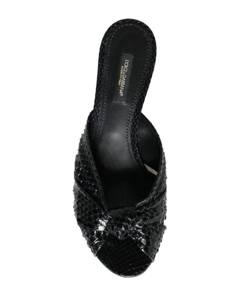Dolce & Gabbana Black Leather Heels Slides Sandals Shoes Heels