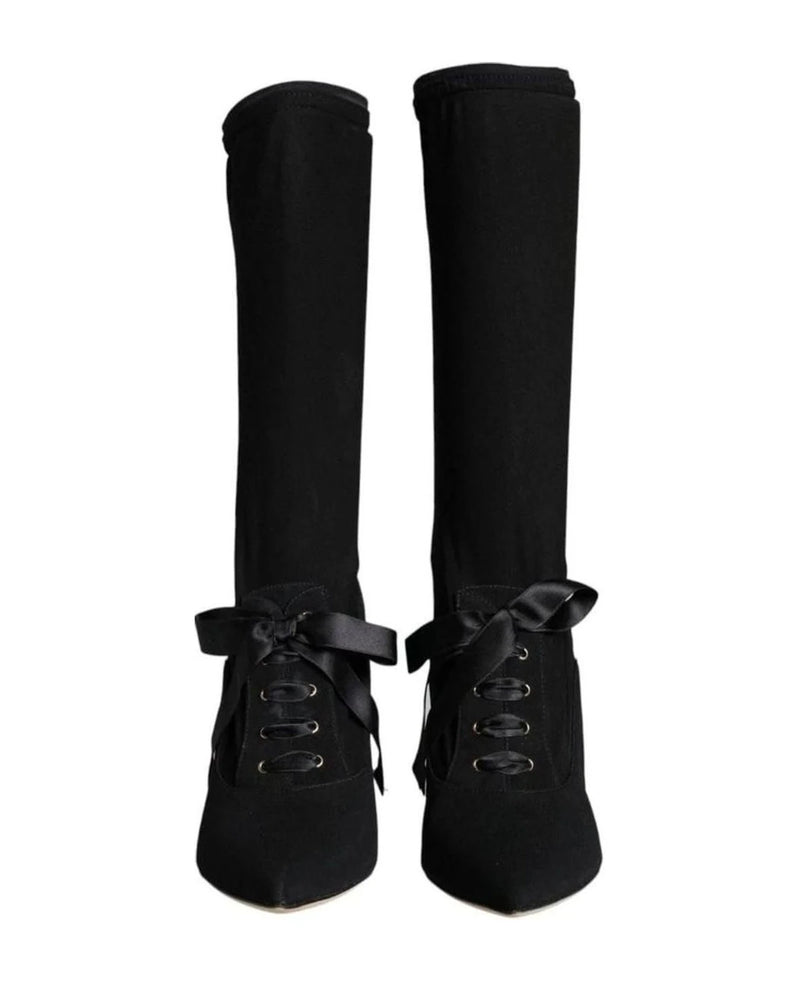 Dolce & Gabbana Black Stiletto Heels Mid Calf Boots Shoes Boots
