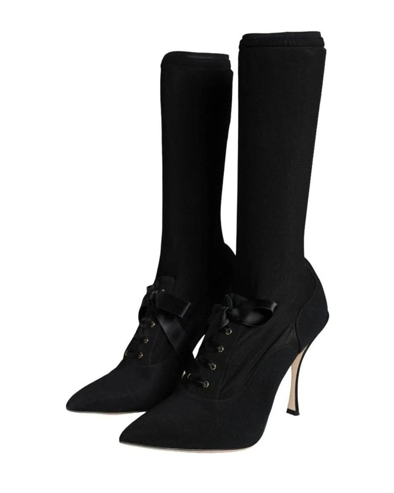 Dolce & Gabbana Black Stiletto Heels Mid Calf Boots Shoes Boots