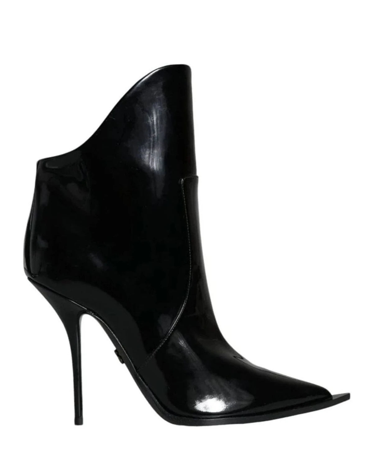 Dolce & Gabbana Black Patent Leather Pointed Ankle Boots Shoes Boots