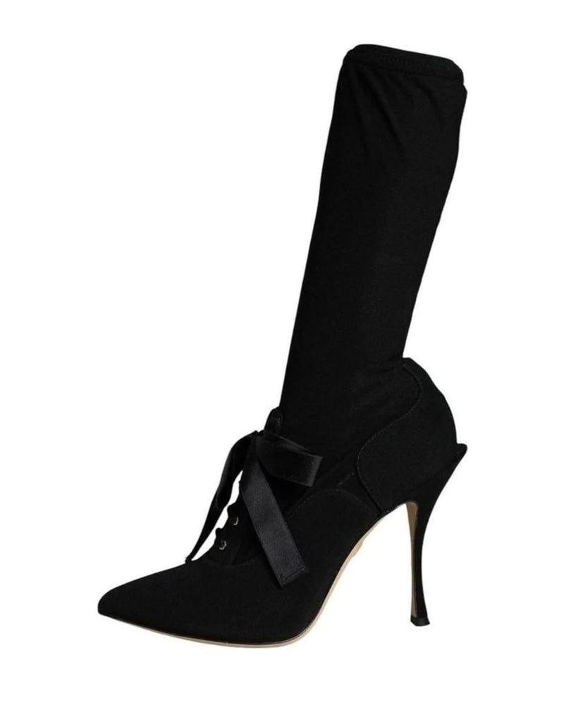 Dolce & Gabbana Black Stiletto Heels Mid Calf Boots Shoes Boots