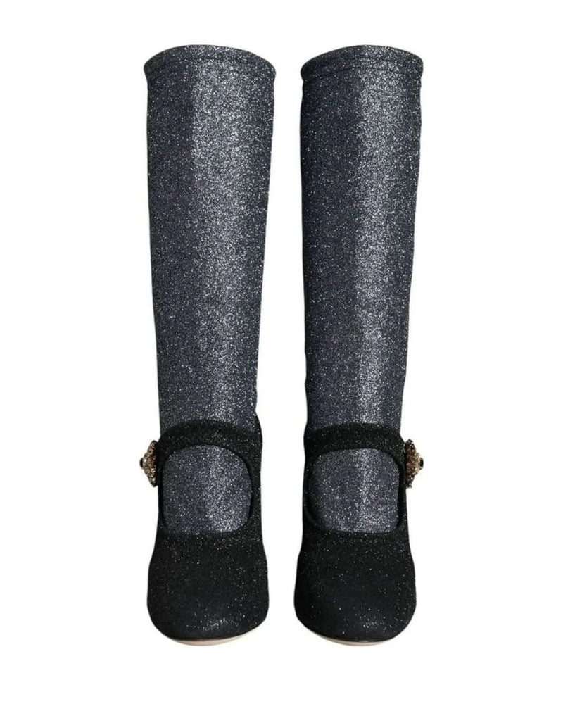 Dolce & Gabbana Black Crystal Mary Janes Booties Shoes Boots