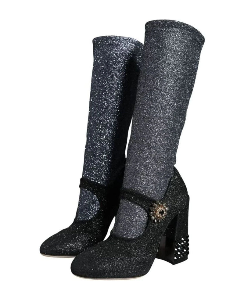 Dolce & Gabbana Black Crystal Mary Janes Booties Shoes Boots