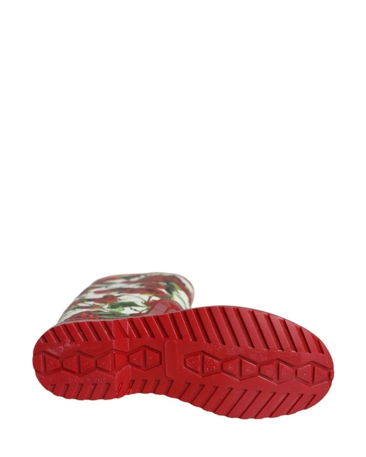 Dolce & Gabbana Red Floral Rubber Knee High Flat Boots Shoes Boots