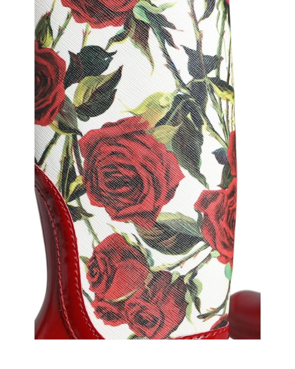 Dolce & Gabbana Red Floral Rubber Knee High Flat Boots Shoes Boots