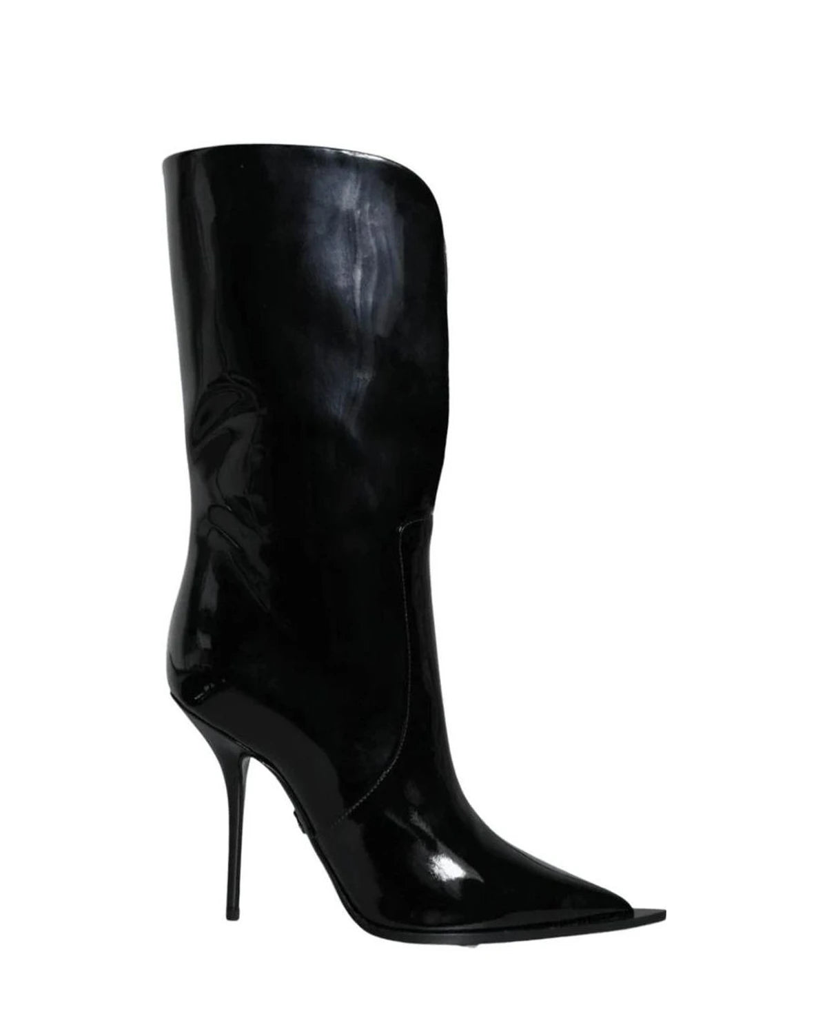 Dolce & Gabbana Black Patent Leather Mid Calf Boots Shoes Boots