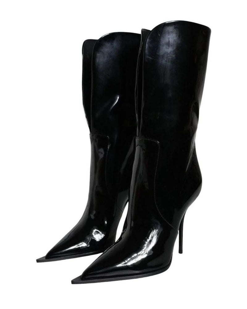 Dolce & Gabbana Black Patent Leather Mid Calf Boots Shoes Boots