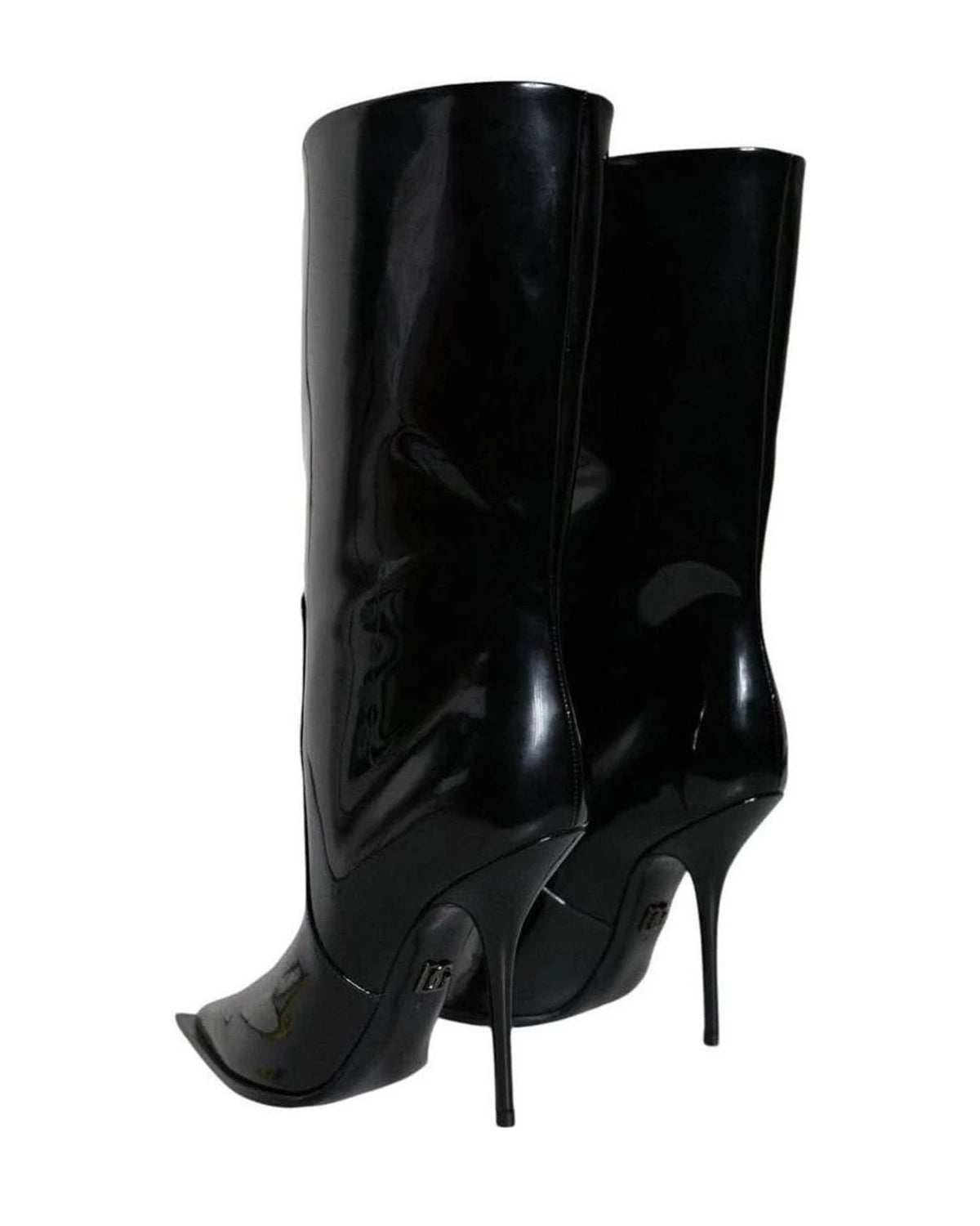 Dolce & Gabbana Black Patent Leather Mid Calf Boots Shoes Boots