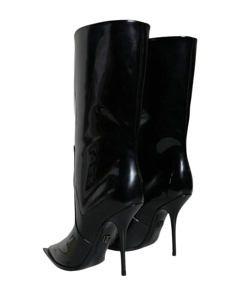 Dolce & Gabbana Black Patent Leather Mid Calf Boots Shoes Boots