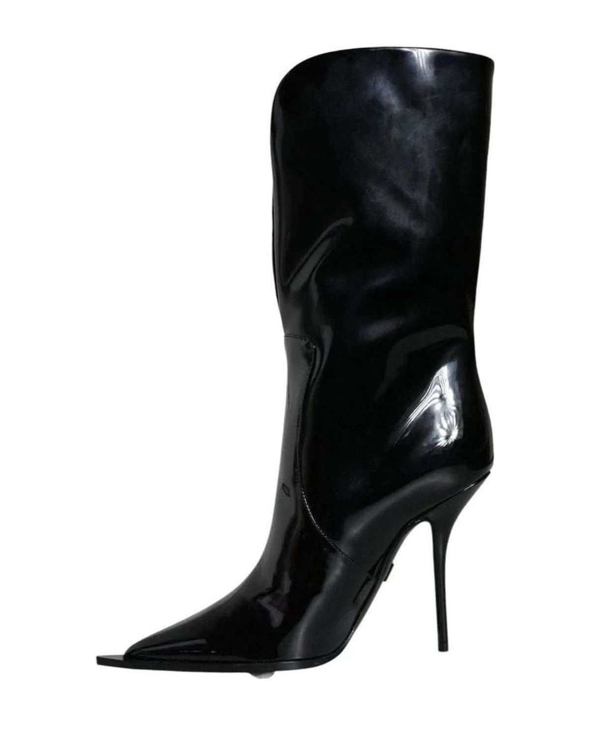 Dolce & Gabbana Black Patent Leather Mid Calf Boots Shoes Boots