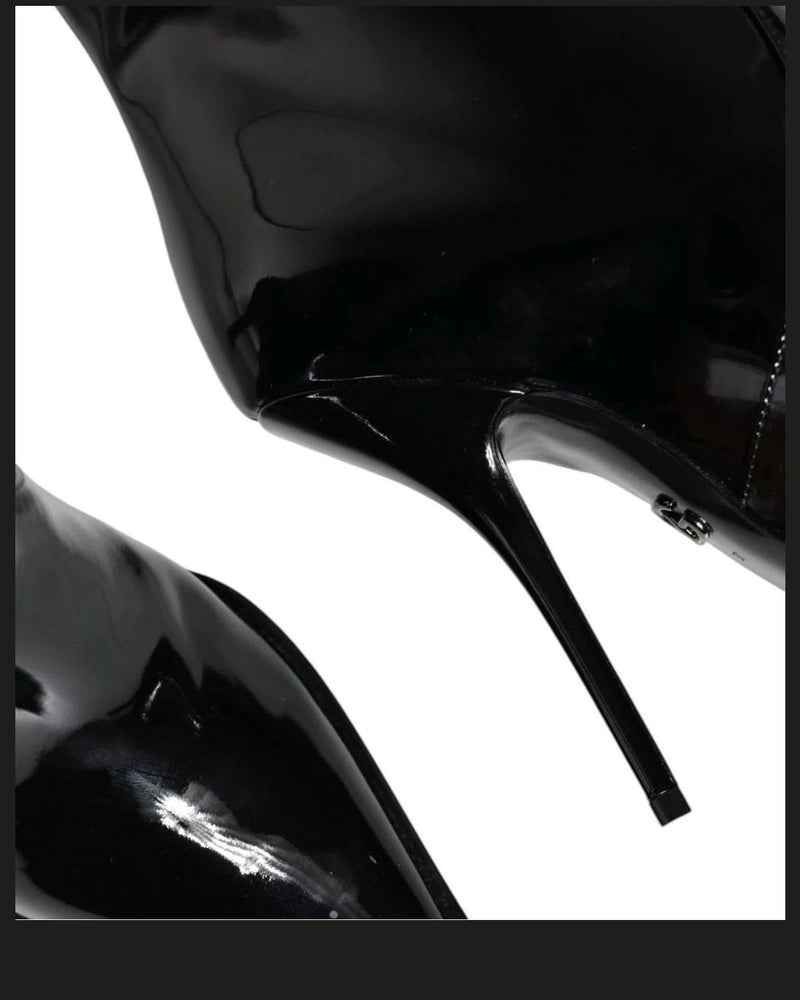 Dolce & Gabbana Black Patent Leather Mid Calf Boots Shoes Boots