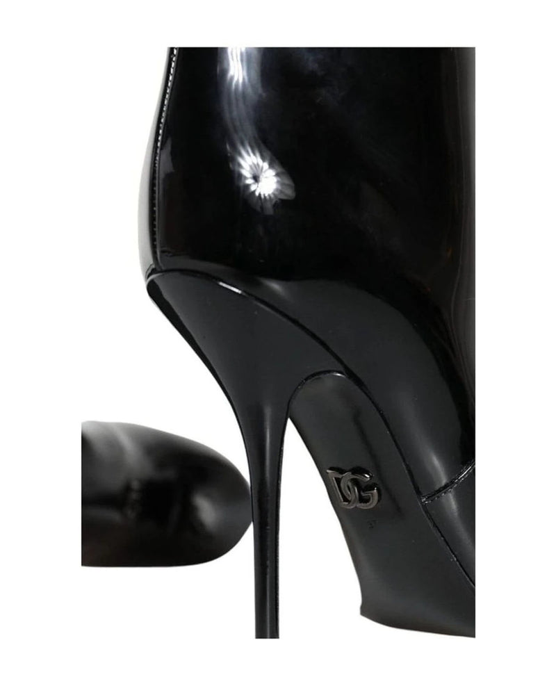 Dolce & Gabbana Black Patent Leather Mid Calf Boots Shoes Boots
