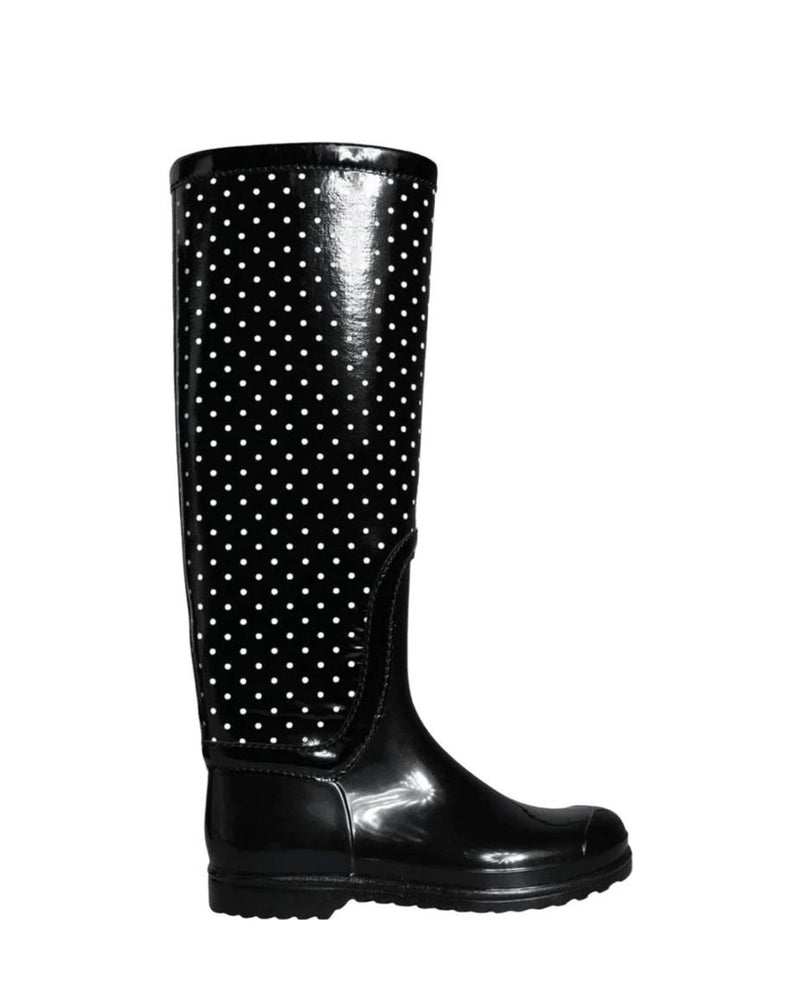 Dolce & Gabbana Black Polka Dot Rubber Knee High Boots Shoes Boots