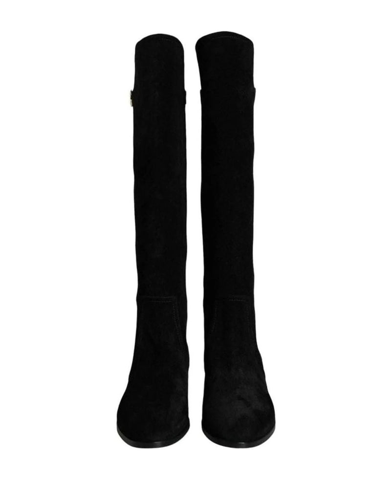 Dolce & Gabbana Black Suede Leather Knee High Boots Shoes Boots
