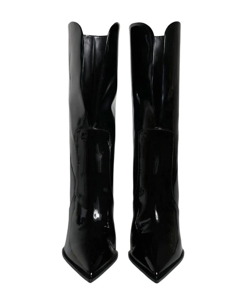 Dolce & Gabbana Black Patent Leather Mid Calf Boots Shoes Boots
