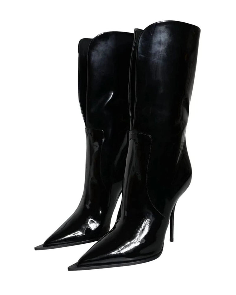 Dolce & Gabbana Black Patent Leather Mid Calf Boots Shoes Boots