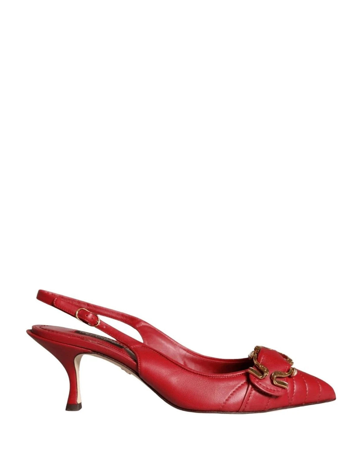 Dolce & Gabbana Red Devotion Leather Heels Slingback Shoes