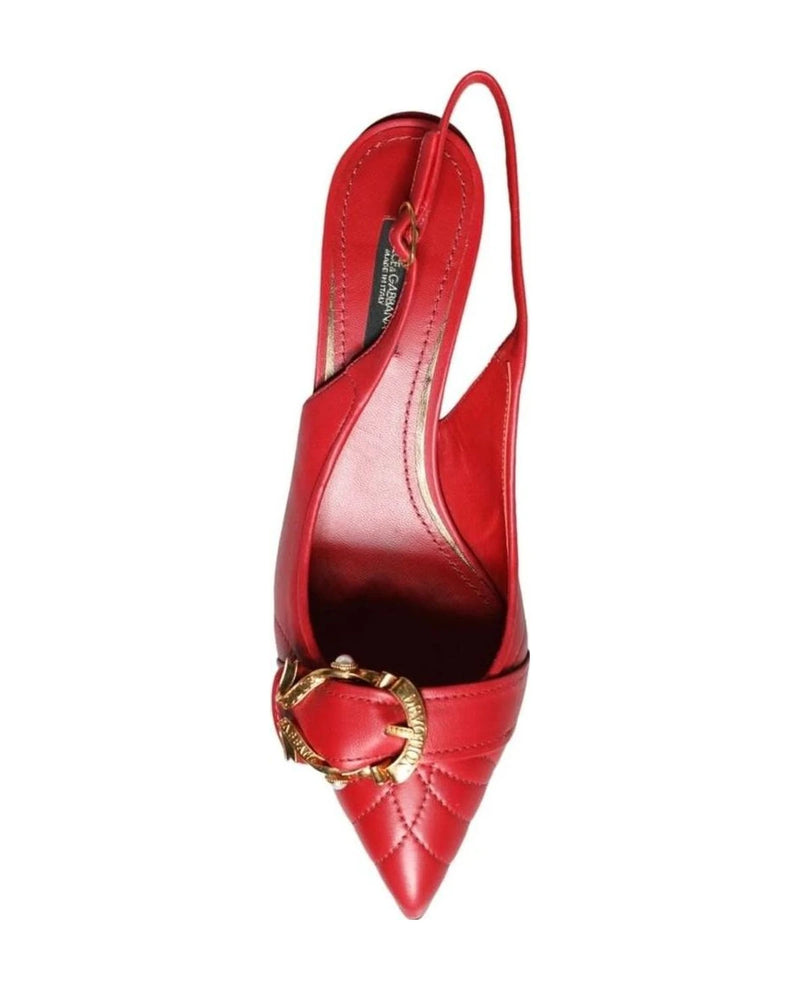Dolce & Gabbana Red Devotion Leather Heels Slingback Shoes Heels