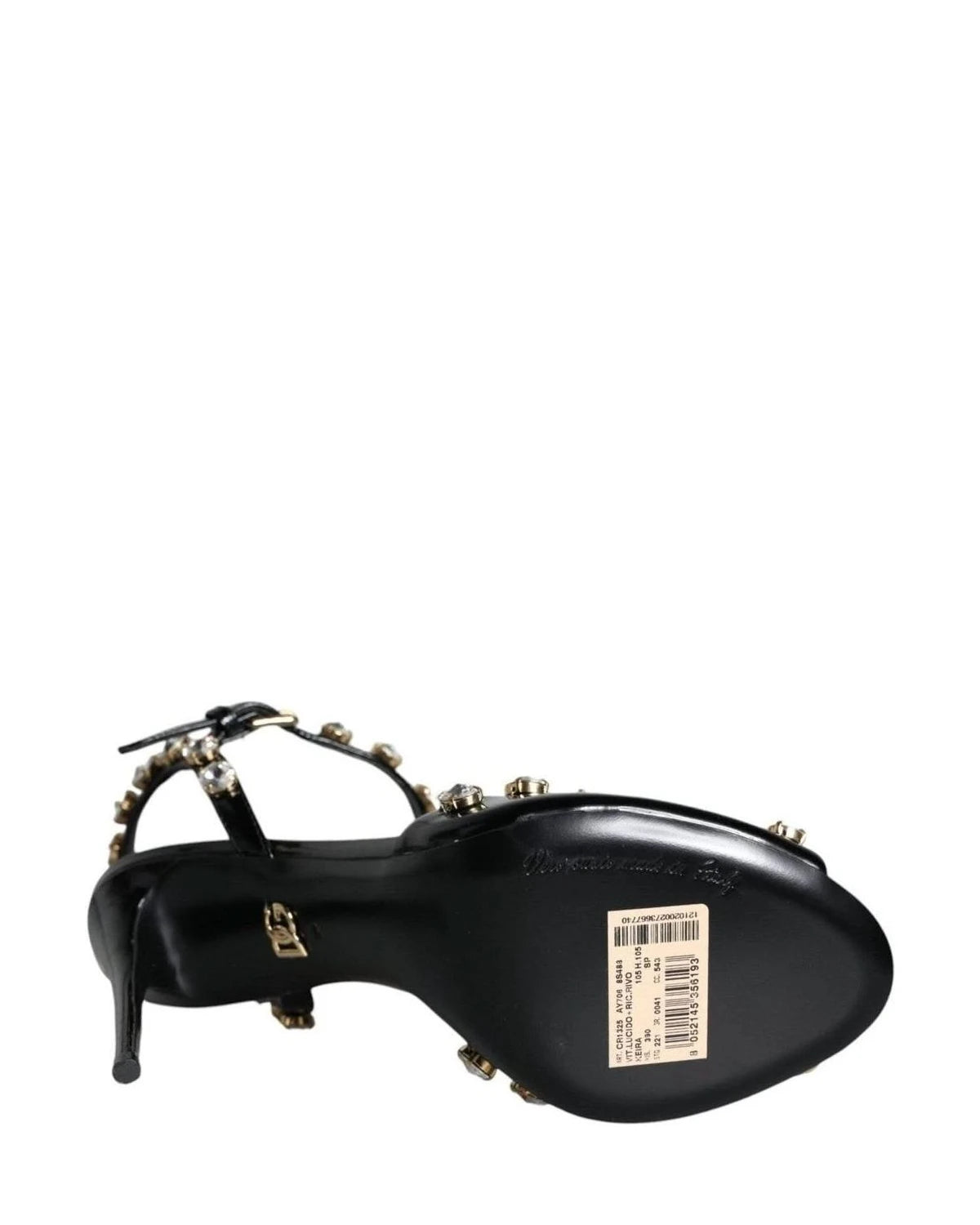 Dolce & Gabbana Black Leather Crystal Ankle Strap Sandals Shoes Heels