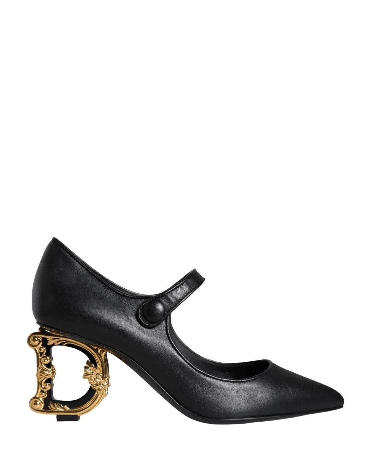 Dolce & Gabbana Black Leather Logo Heels Heels