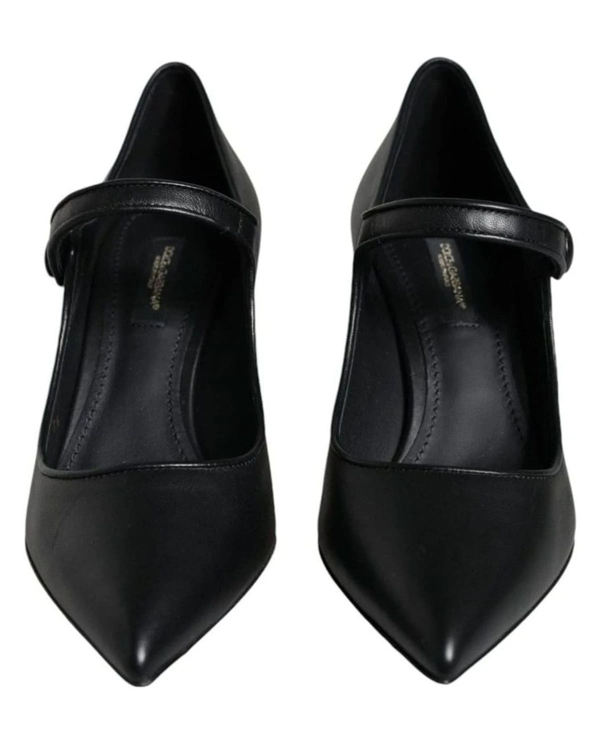 Dolce & Gabbana Black Leather Logo Heels Heels