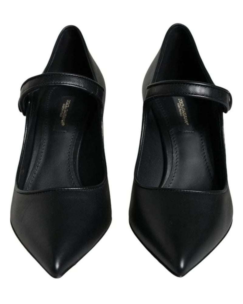 Dolce & Gabbana Black Leather Logo Heels Heels