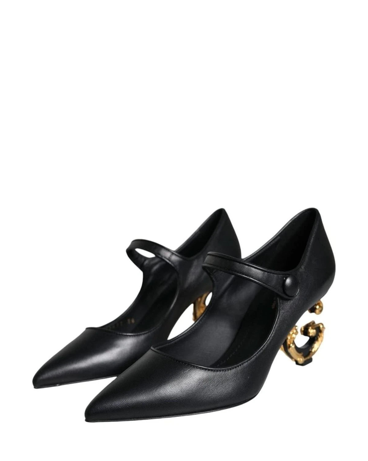 Dolce & Gabbana Black Leather Logo Heels Heels