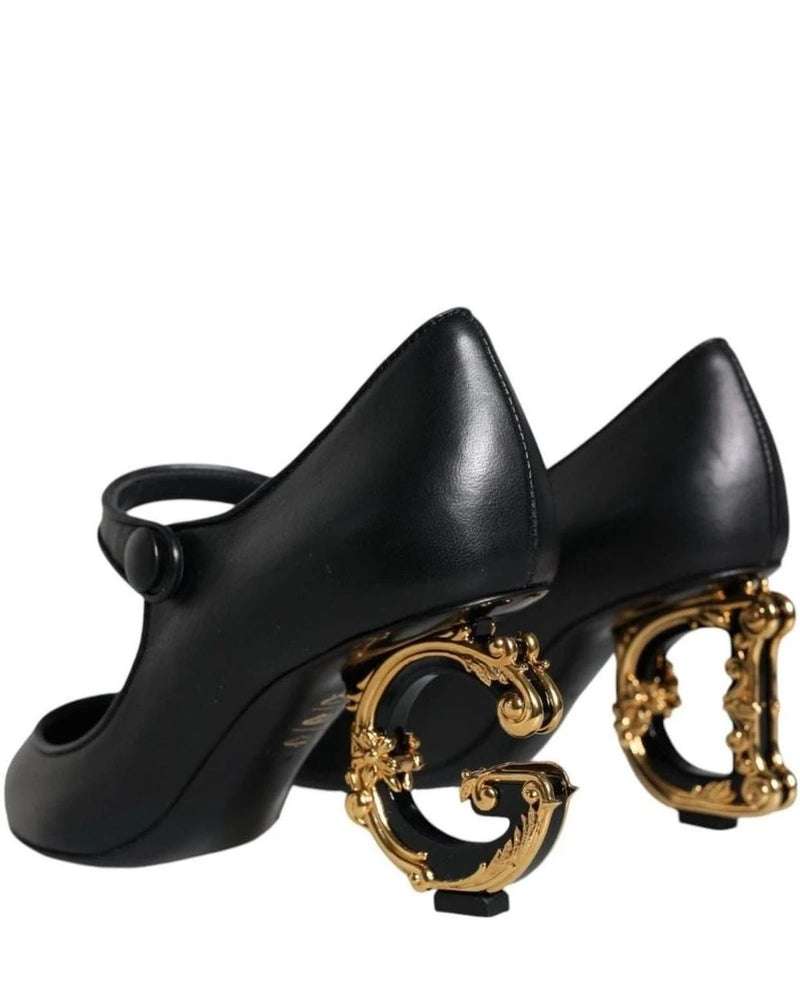 Dolce & Gabbana Black Leather Logo Heels Heels