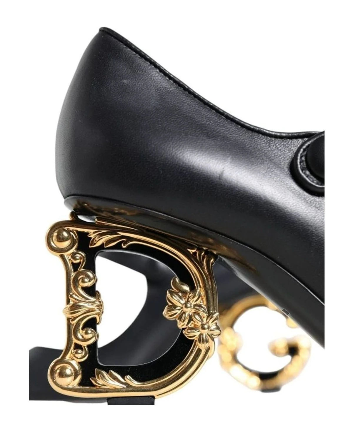 Dolce & Gabbana Black Leather Logo Heels Heels