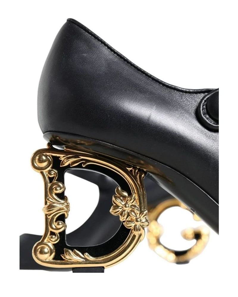 Dolce & Gabbana Black Leather Logo Heels Heels