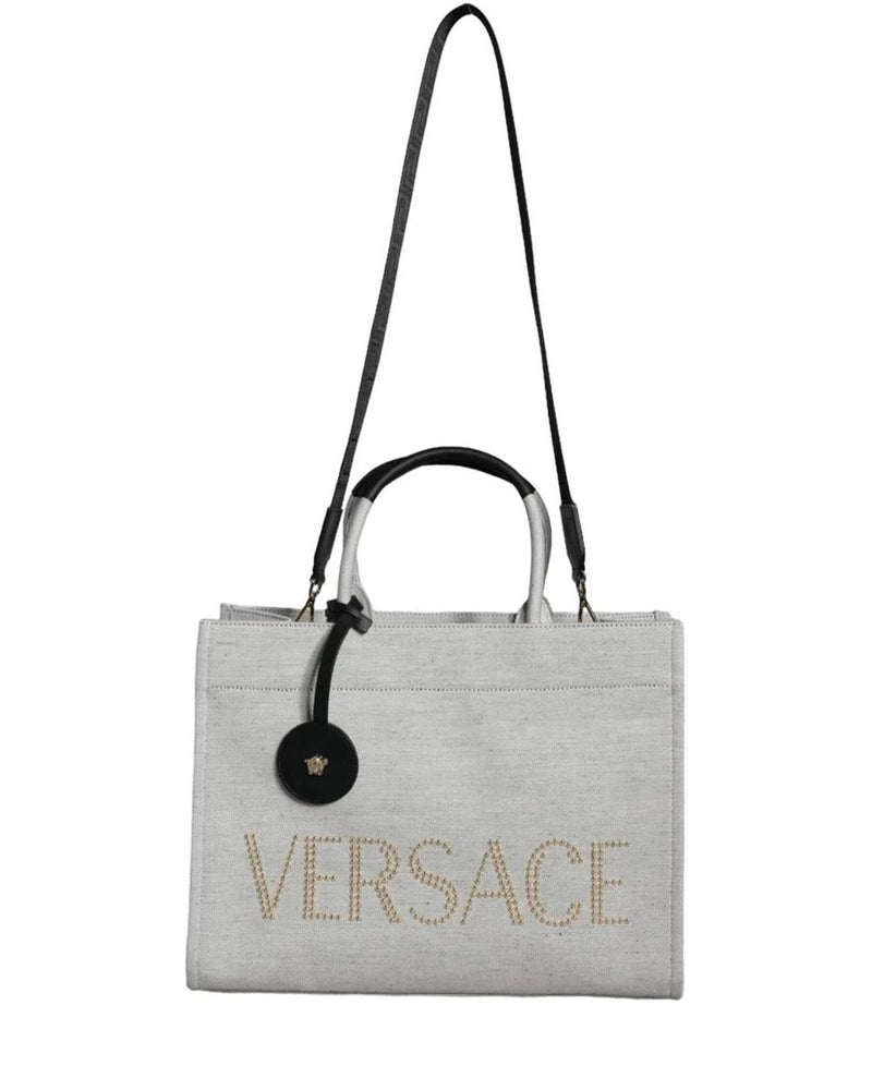 Versace Top White Handle Canvas Leather Logo Crossbody Tote Bag Cross Body Bags