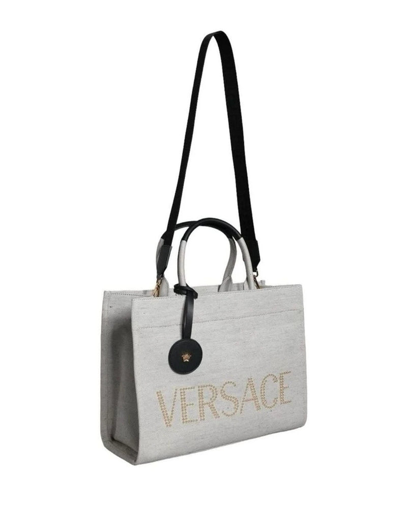 Versace Top White Handle Canvas Leather Logo Crossbody Tote Bag Cross Body Bags