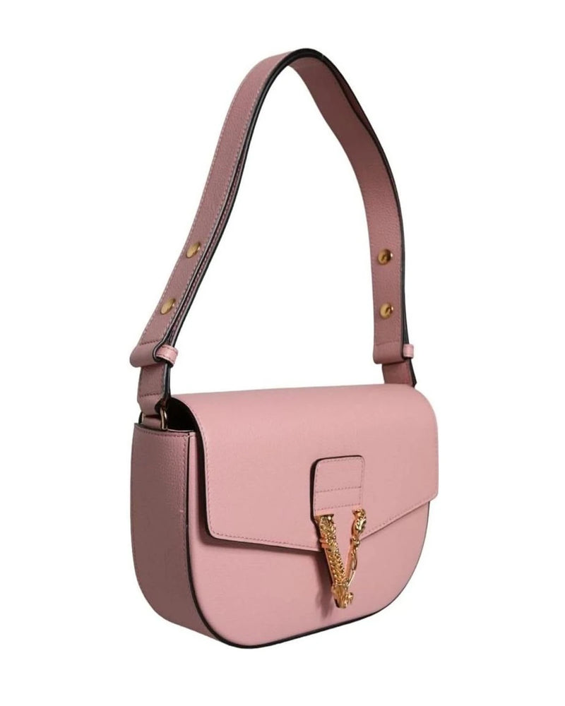 Versace Grainy Pink Calf Leather Logo Crossbody Shoulder Bag Shoulder Bags