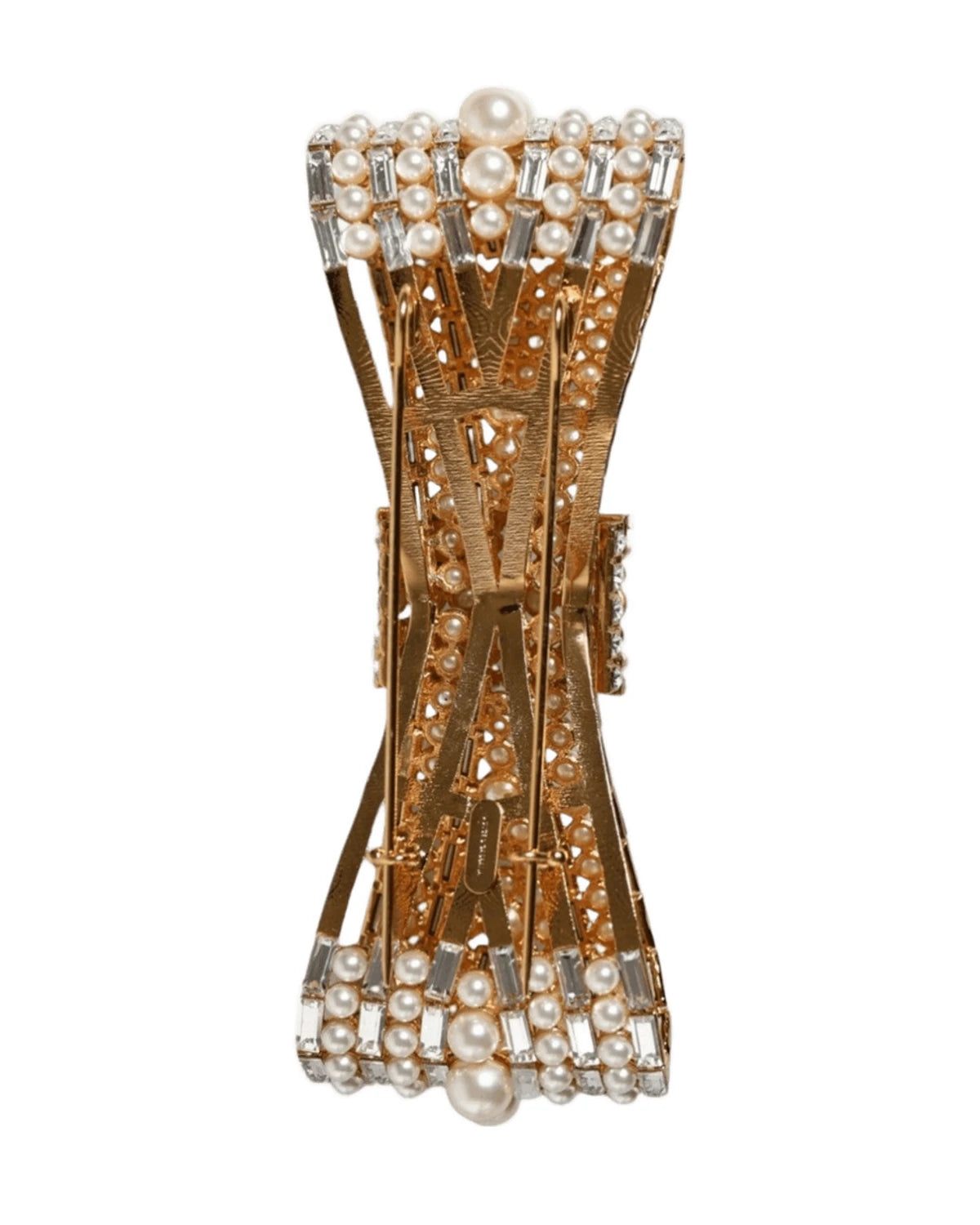 Dolce & Gabbana Gold Tone Brass Bow Crystal Fauxpearl Embellished Brooch Brooches & Lapel Pins