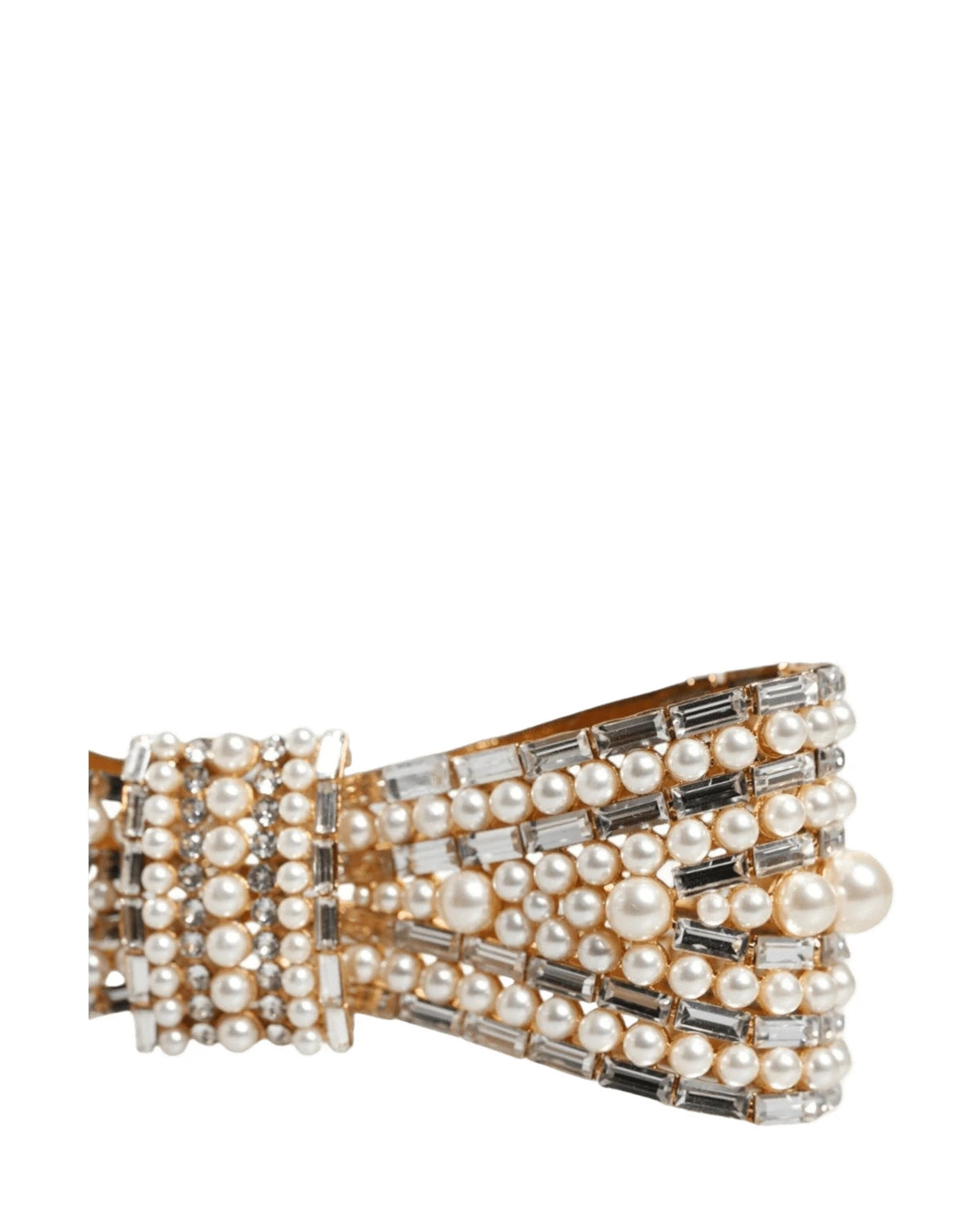 Dolce & Gabbana Gold Tone Brass Bow Crystal Fauxpearl Embellished Brooch Brooches & Lapel Pins