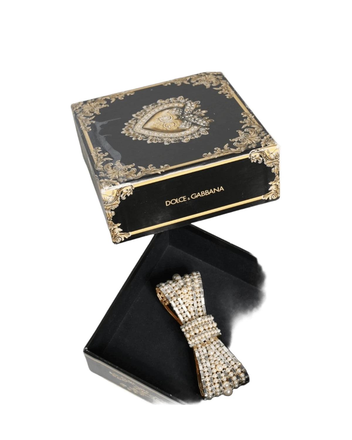 Dolce & Gabbana Gold Tone Brass Bow Crystal Fauxpearl Embellished Brooch Brooches & Lapel Pins
