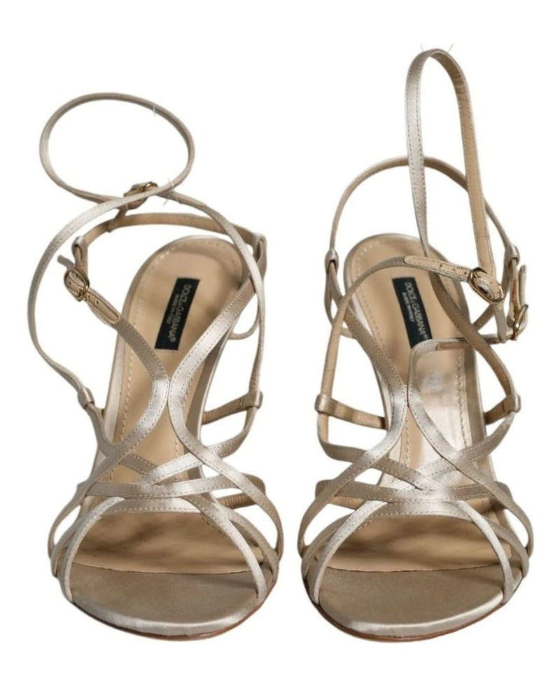 Dolce & Gabbana Beige Leather Stiletto Heels Sandals Shoes Heels