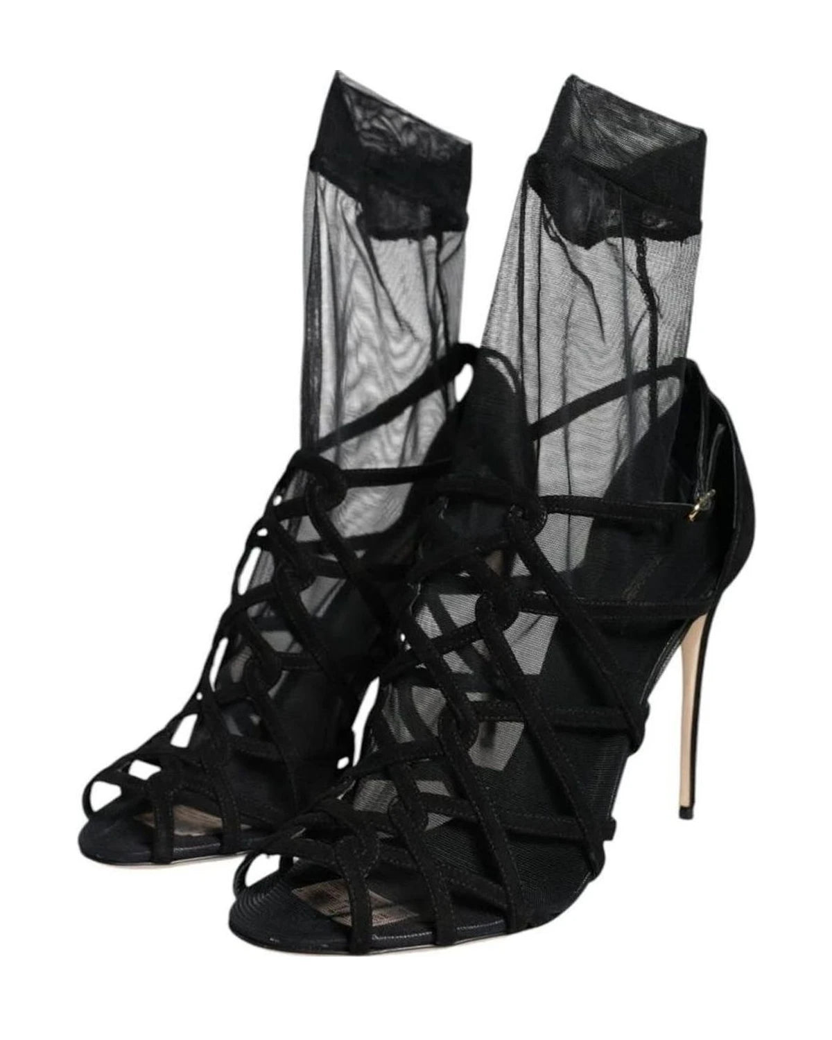 Dolce & Gabbana Black Tulle Stretch Heels Sandals Shoes Heels