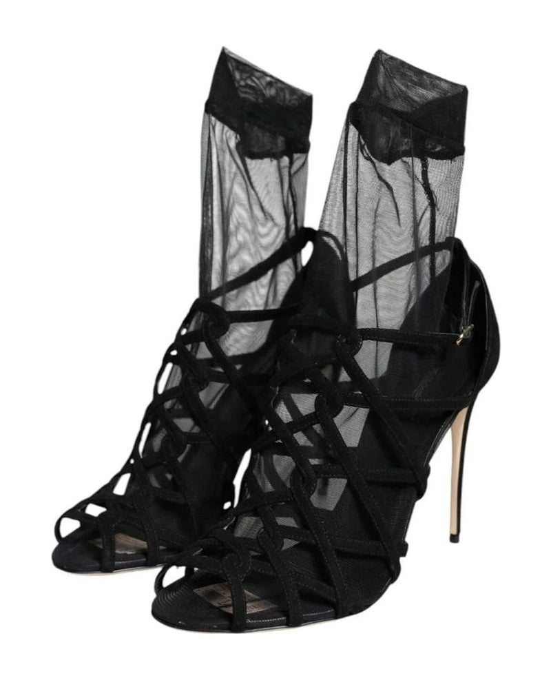 Dolce & Gabbana Black Tulle Stretch Heels Sandals Shoes Heels