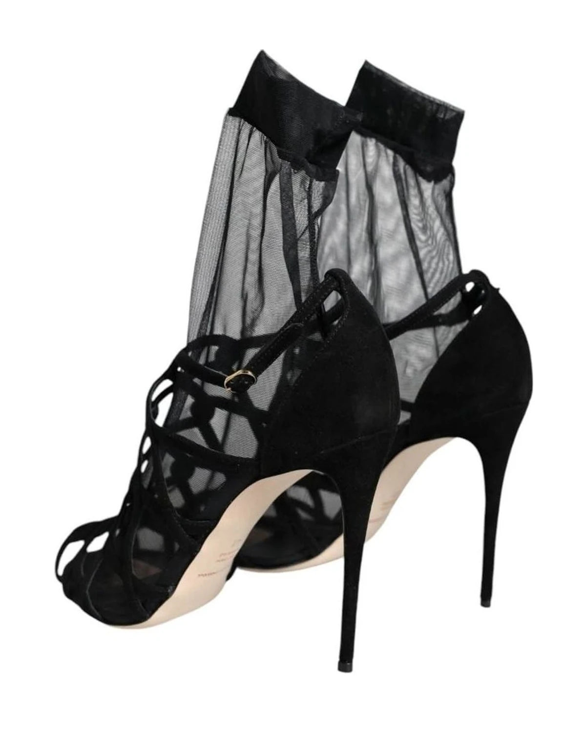 Dolce & Gabbana Black Tulle Stretch Heels Sandals Shoes Heels