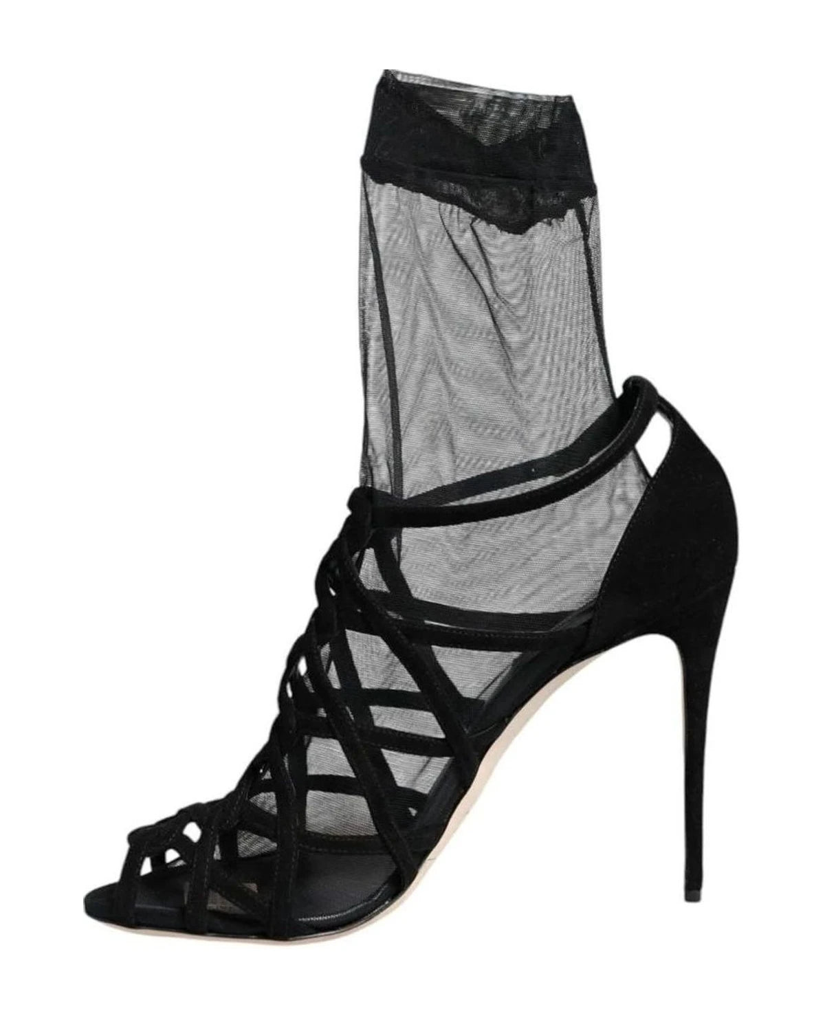 Dolce & Gabbana Black Tulle Stretch Heels Sandals Shoes Heels