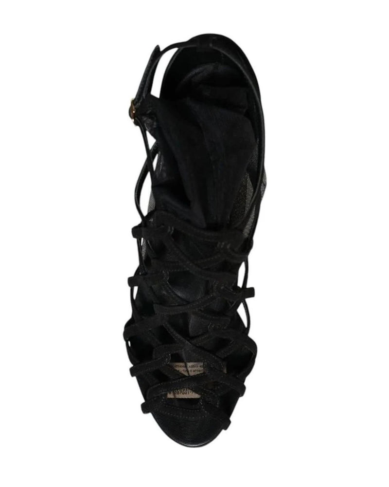 Dolce & Gabbana Black Tulle Stretch Heels Sandals Shoes Heels