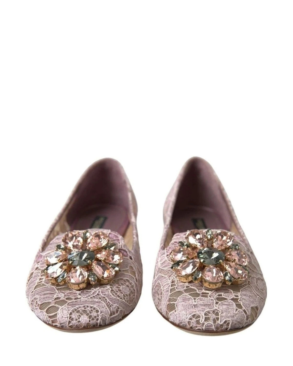 Dolce & Gabbana Pink Lace Crystal Ballet Flats Loafers Shoes Flats