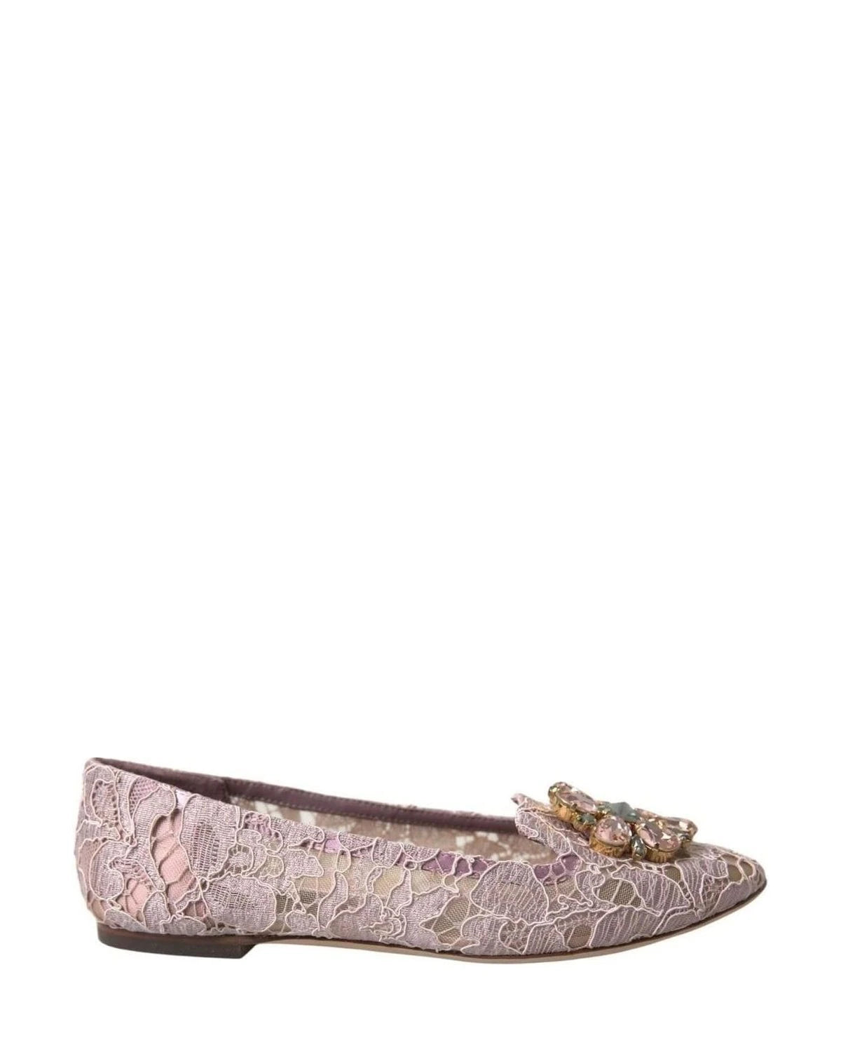 Dolce & Gabbana Pink Lace Crystal Ballet Flats Loafers Shoes Flats