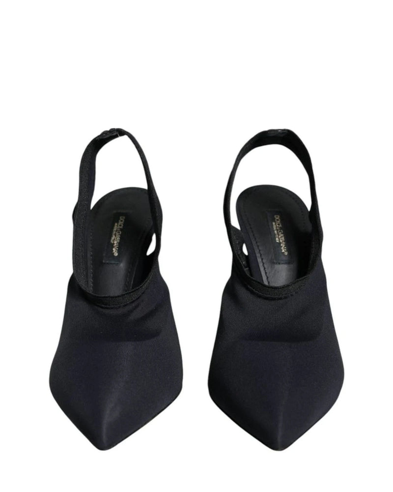 Dolce & Gabbana Black Jersey Stretch Heels Slingback Shoes Heels