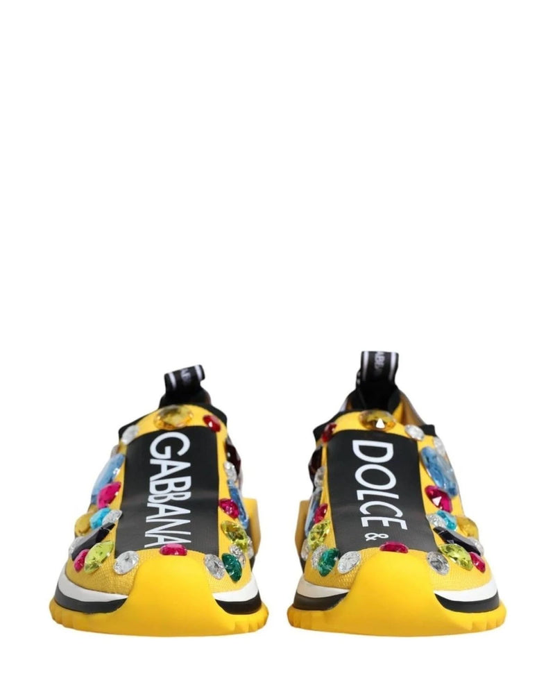 Dolce & Gabbana Yellow Sorrento Crystals Low Top Sneakers Shoes Sneakers