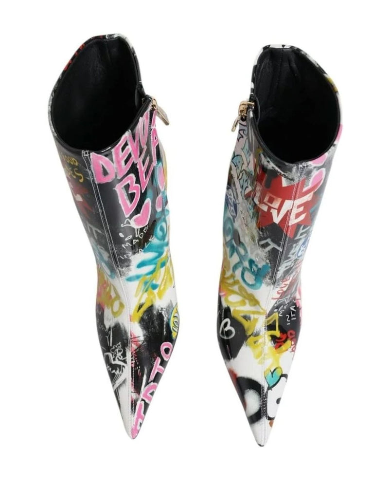 Dolce & Gabbana Multicolor Graffiti Keira Mid Calf Boots Shoes Boots